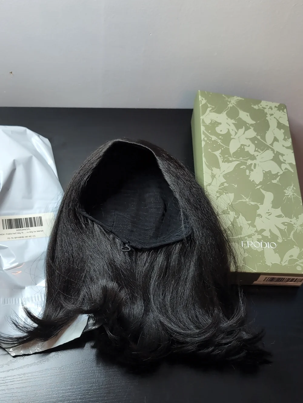 14 Inch Yaki Straight 180% Glueless Half Wig Natural Black Fiber Blend Bob